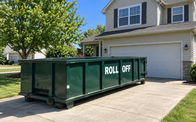 Roll off dumpster on a driveway in Dover, DE