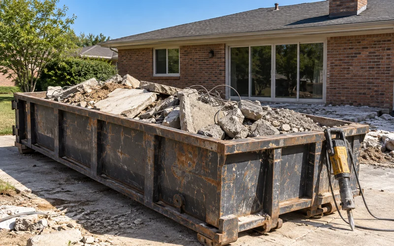 Roll off dumpster on a driveway in Tallahassee, FL