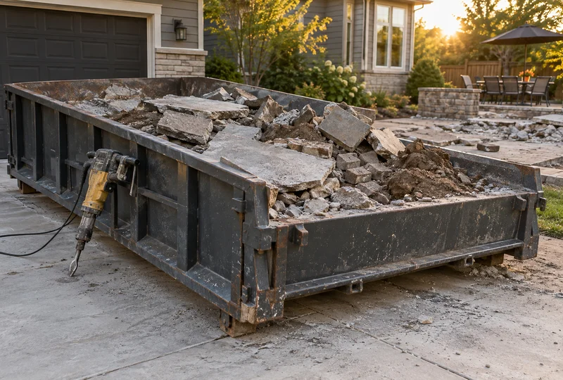 Concrete and dirt dumpster on a job site ready for loading