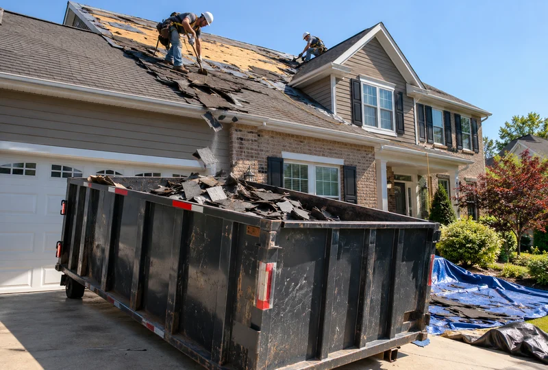 Roofing dumpster ready for loading on a job site