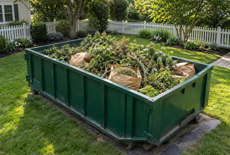 Yard waste dumpster on a job site ready for loading