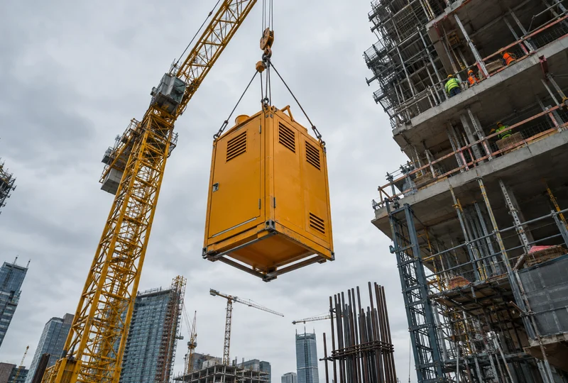 High rise crane toilet set up and ready for use