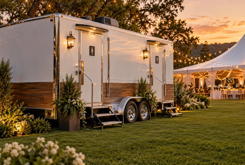 Luxury restroom trailer set up and ready for use